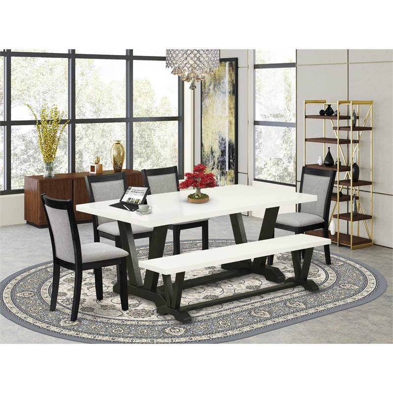 Pemberly Row 6-Piece Wood Dining Set in Shitake Gray and Linen White