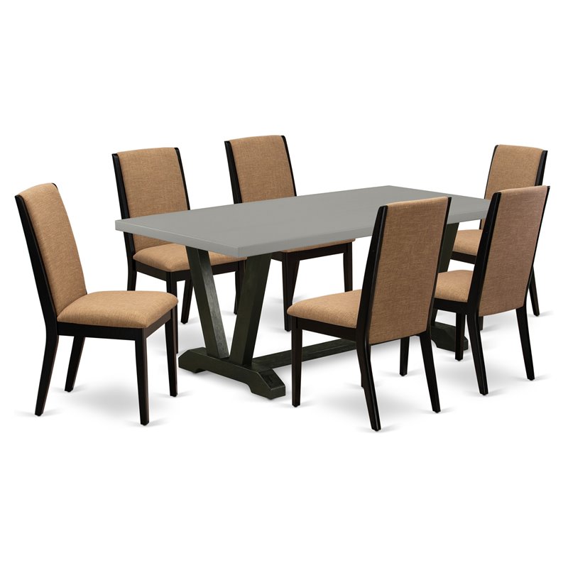 Pemberly Row 7-Piece Asian Wood Dining Set with Chairs in Sable and Black