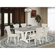 Pemberly Row 7-Piece Wood Dining Table Set in White and Doeskin