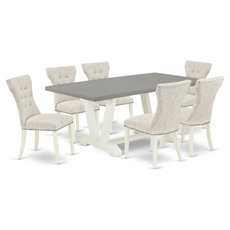 Pemberly Row 7-Piece Wood Dining Table Set in White and Doeskin