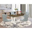 Pemberly Row 5-Piece Dining Set with Linen Chairs in Blue and White