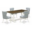 Pemberly Row 5-Piece Dining Set with Linen Chairs in Blue and White