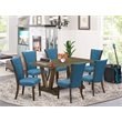 Pemberly Row 7-Piece Wood Dining Set in Jacobean Brown and Blue