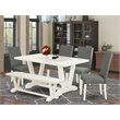 Pemberly Row 6-Piece Wood Dinette Set in Linen White Finish with Bench