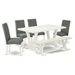 Pemberly Row 6-Piece Wood Dinette Set in Linen White Finish with Bench