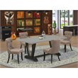 Pemberly Row 5-Piece Wood Kitchen Dining Set with Coffee Linen Seats