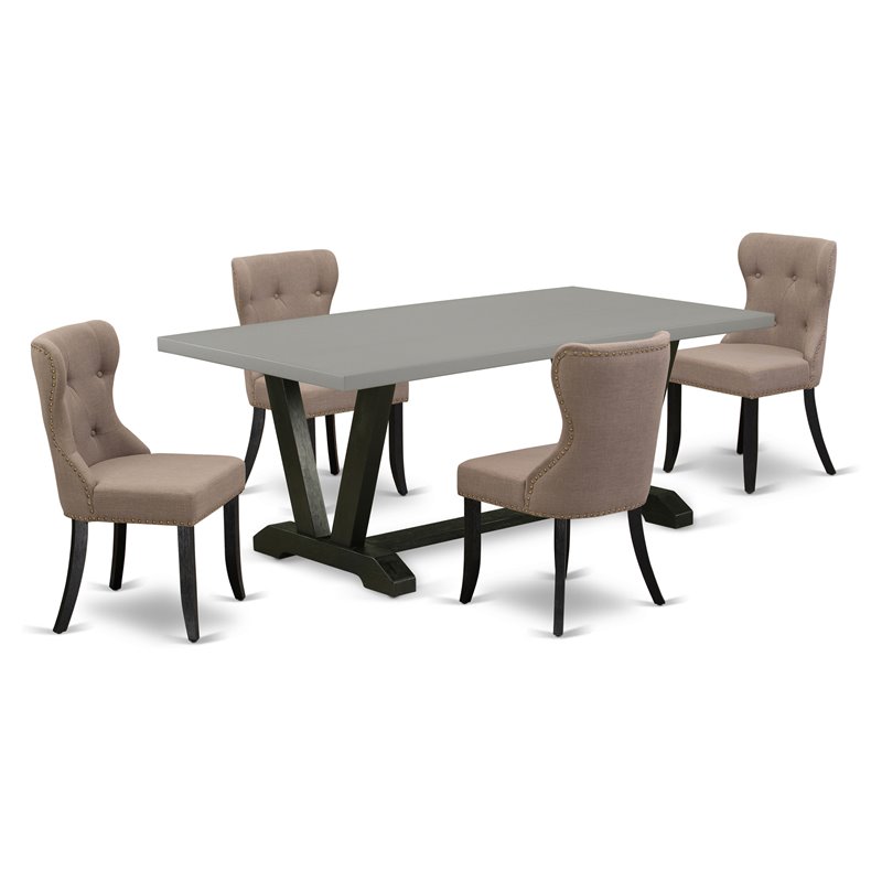 Pemberly Row 5-Piece Wood Kitchen Dining Set with Coffee Linen Seats