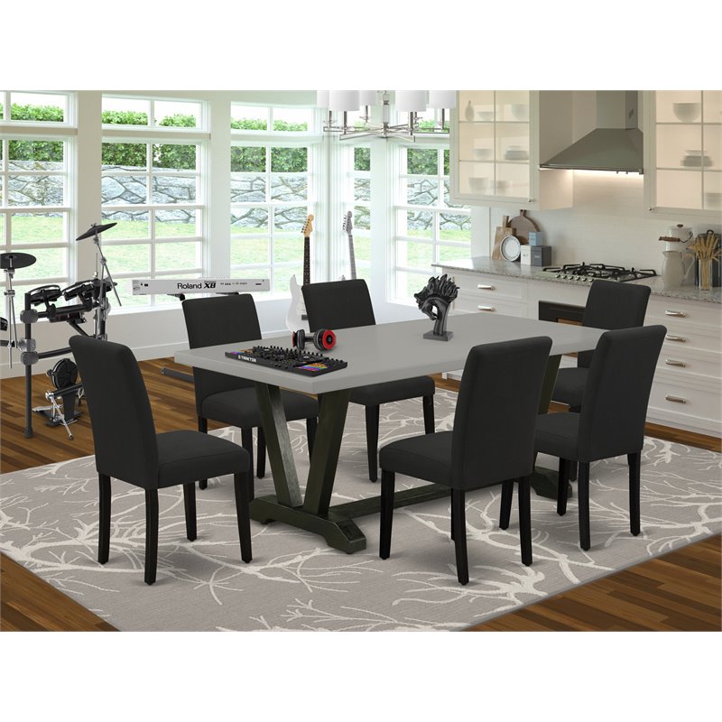 Pemberly Row 7-Piece Wood Dining Set in Distressed Jacobean and Black