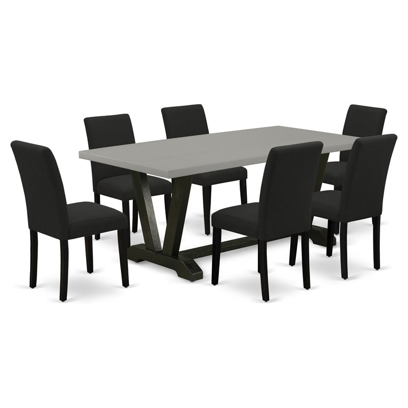 Pemberly Row 7-Piece Wood Dining Set in Distressed Jacobean and Black