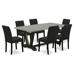 Pemberly Row 7-Piece Wood Dining Set in Distressed Jacobean and Black