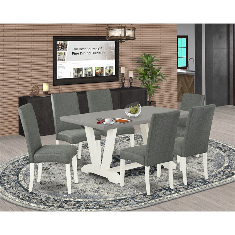 Pemberly Row 7-Piece Wood Dining Set with Linen Fabric in Multi-Color