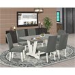Pemberly Row 7-Piece Wood Dining Set with Linen Fabric in Multi-Color