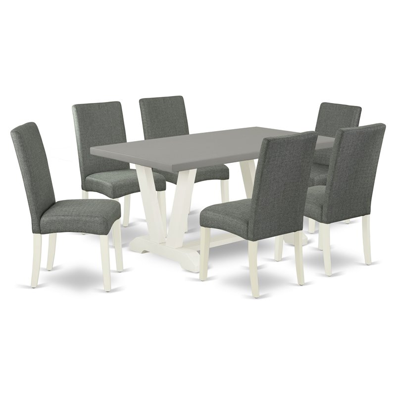 Pemberly Row 7-Piece Wood Dining Set with Linen Fabric in Multi-Color