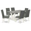 Pemberly Row 7-Piece Wood Dining Set with Linen Fabric in Multi-Color