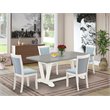 Pemberly Row 5-Piece Wood Dining Set with Baby Blue Linen Seats