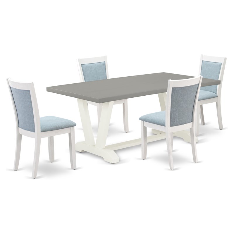 Pemberly Row 5-Piece Wood Dining Set with Baby Blue Linen Seats