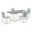 Pemberly Row 5-Piece Wood Dining Set with Baby Blue Linen Seats