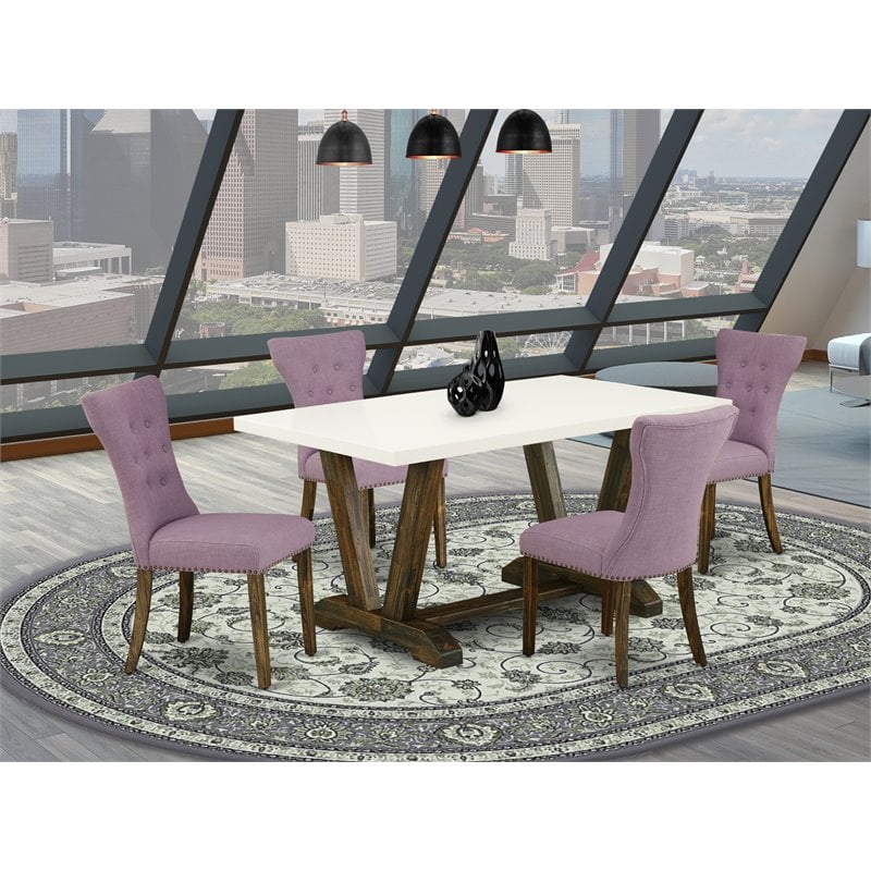 Pemberly Row 5-Piece Wood Dinette Set with Button Tufted Back in Brown