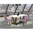 Pemberly Row 5-Piece Wood Dinette Set with Button Tufted Back in Brown
