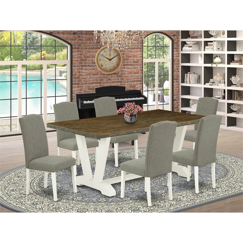 Pemberly Row 7-Piece Dining Room Table Set in White and Dark Shitake