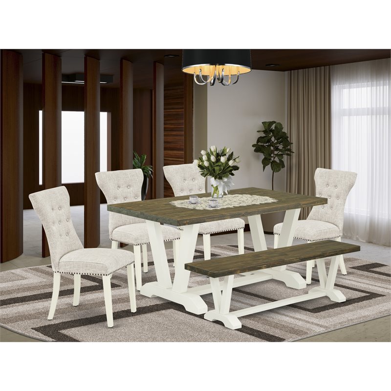 Pemberly Row 6-Piece Wood Dining Set in Linen White and Doeskin
