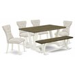 Pemberly Row 6-Piece Wood Dining Set in Linen White and Doeskin