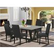 Pemberly Row 7-Piece Dining Table Set with Linen Chairs in Black Finish
