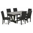 Pemberly Row 7-Piece Dining Table Set with Linen Chairs in Black Finish