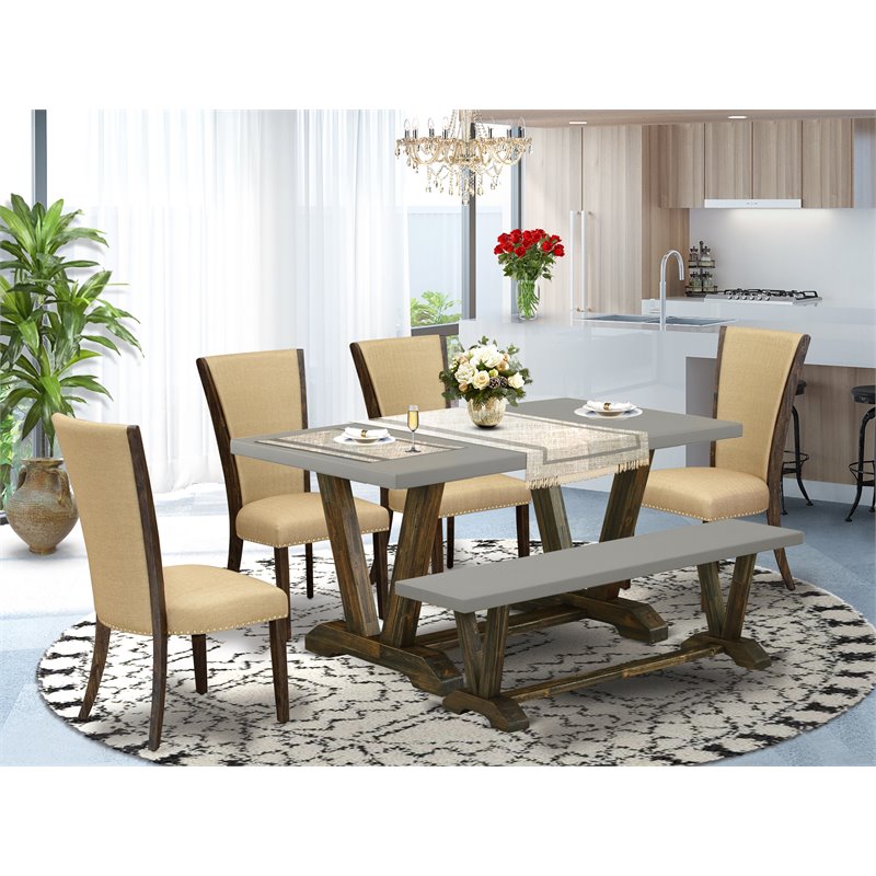 Pemberly Row 6-Piece Dining Set with Cement Top and Jacobean Finish
