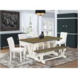 Pemberly Row 6-Piece Dining Set with Bench and Wood Table in White
