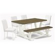 Pemberly Row 6-Piece Dining Set with Bench and Wood Table in White