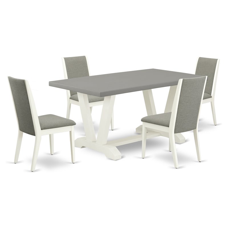 Pemberly Row 5-Piece Wood Dining Table Set in Linen White and Cement