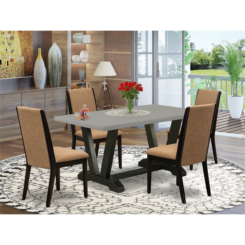 Pemberly Row 5-Piece Wood Dining Table Set in Wire Brushed Black Finish