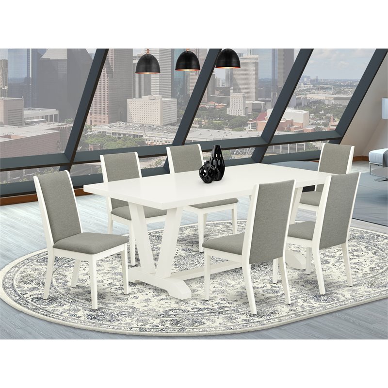 Pemberly Row 7-Piece Rubber Wood Dining Set in Linen White/Shitake