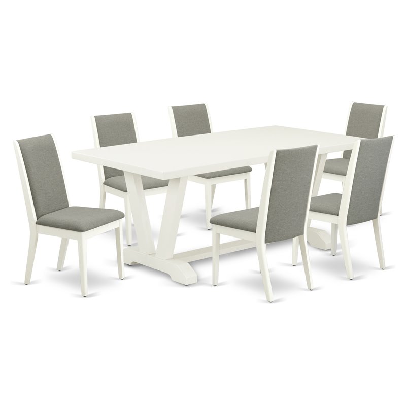 Pemberly Row 7-Piece Rubber Wood Dining Set in Linen White/Shitake