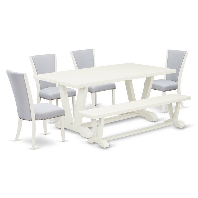 Pemberly Row 6-Piece Rubber Wood Dining Set with High Back in White/Gray