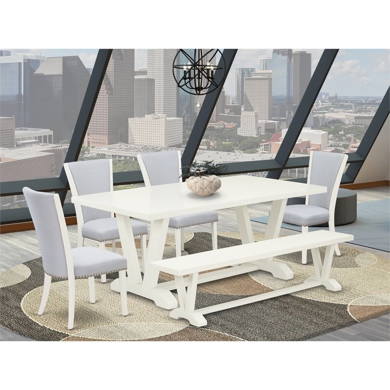 Pemberly Row 6-Piece Rubber Wood Dining Set with High Back in White/Gray