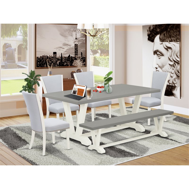Pemberly Row 6-Piece Wood Dining Set with High Back Linen Seats in Cement