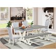 Pemberly Row 6-Piece Wood Dining Set with High Back Linen Seats in Cement