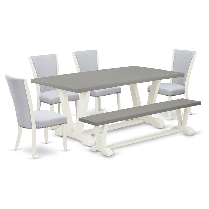 Pemberly Row 6-Piece Wood Dining Set with High Back Linen Seats in Cement