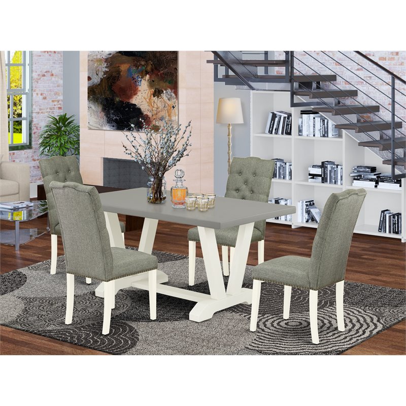 Pemberly Row 5-Piece Dining Set with Smoke Seat in Linen White Finish