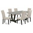 Pemberly Row 7-Piece Wood Dining Set in Mahogany Finish with Linen Seats