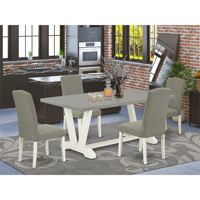 Pemberly Row 5-Piece White Wood Dining Set with Fabric Seats