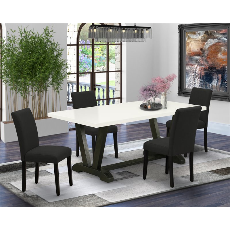 Pemberly Row 5-Piece Wood Kitchen Table Set in Linen White/Black