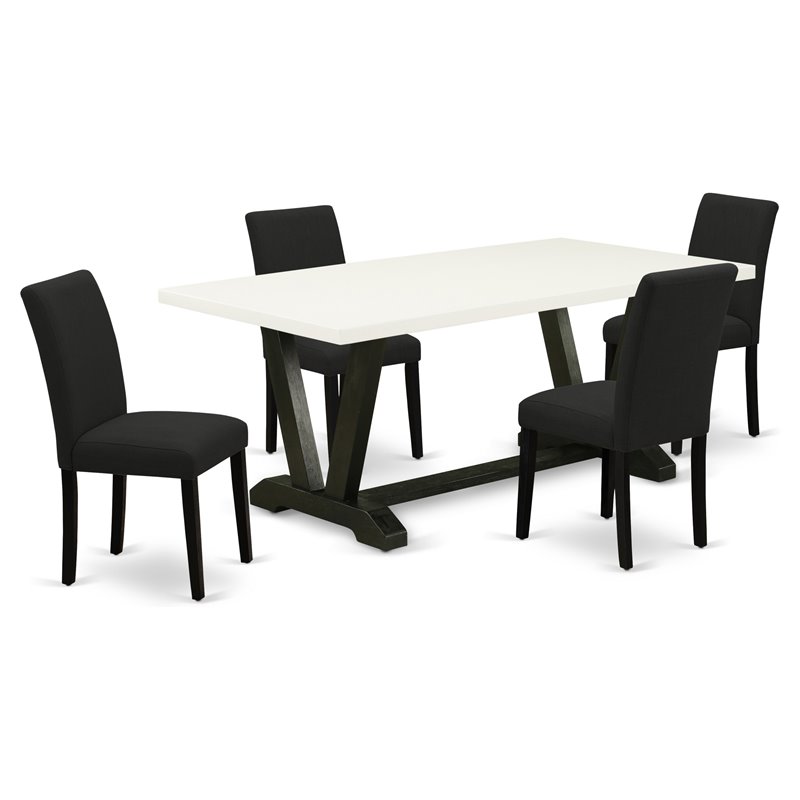 Pemberly Row 5-Piece Wood Kitchen Table Set in Linen White/Black