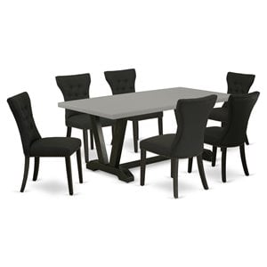 Pemberly Row 7-Piece Dining Set with Wood Table and Chairs in Black