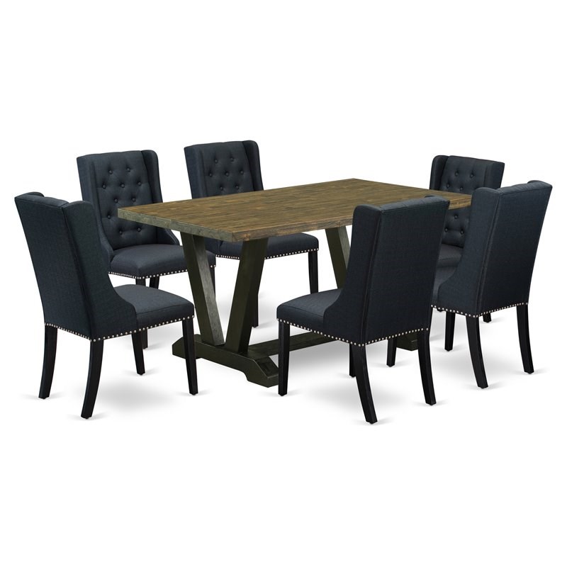Pemberly Row 7-Piece Wood Dining Set in Black and Distressed Jacobean