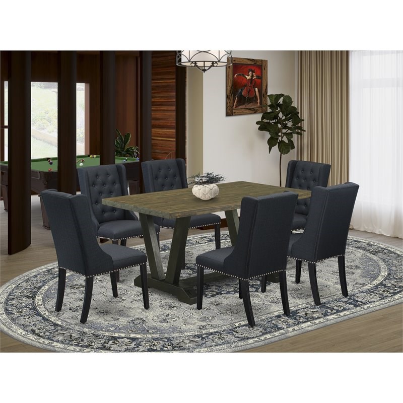 Pemberly Row 7-Piece Wood Dining Set in Black and Distressed Jacobean