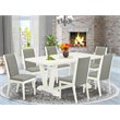 Pemberly Row 7-Piece Wood Dining Set in Linen White and Shitake Fabric