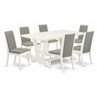 Pemberly Row 7-Piece Wood Dining Set in Linen White and Shitake Fabric